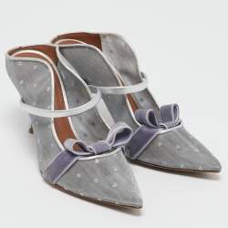 Malone Souliers Silver Leather and Mesh Marguerite Pumps Size 38    