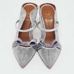 Malone Souliers Silver Leather and Mesh Marguerite Pumps Size 38    
