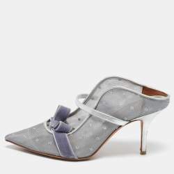 Malone Souliers Silver Leather and Mesh Marguerite Pumps Size 38    