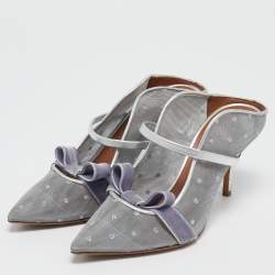 Malone Souliers Silver Leather and Mesh Marguerite Pumps Size 38    