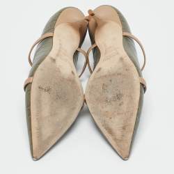 Malone Souliers Army Green/Beige Croc Embossed Leather Maureen Mules Size 40.5