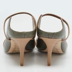 Malone Souliers Army Green/Beige Croc Embossed Leather Maureen Mules Size 40.5