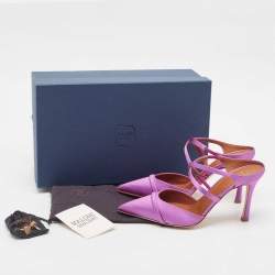 Pre Owned Malone Souliers Violet Satin Yoana Mules Size 36.5