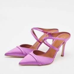 Pre Owned Malone Souliers Violet Satin Yoana Mules Size 36.5
