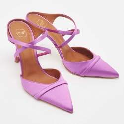 Pre Owned Malone Souliers Violet Satin Yoana Mules Size 36.5