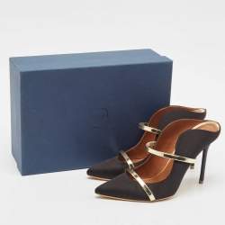 Malone Souliers Black/Gold Satin and Leather Maureen Mules Size 38.5