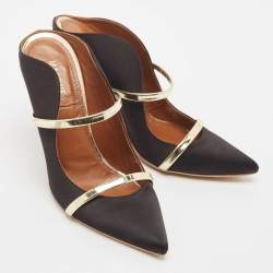 Malone Souliers Black/Gold Satin and Leather Maureen Mules Size 38.5
