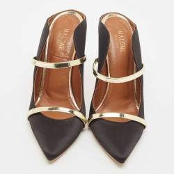 Malone Souliers Black/Gold Satin and Leather Maureen Mules Size 38.5