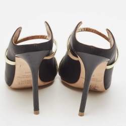 Malone Souliers Black/Gold Satin and Leather Maureen Mules Size 38.5