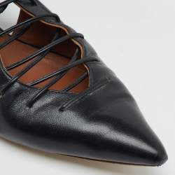 Malone Souliers Black Leather and Suede Montana Lace Up Pointed Toe Flats Size 40.5