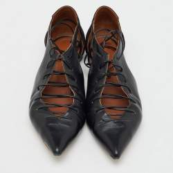 Malone Souliers Black Leather and Suede Montana Lace Up Pointed Toe Flats Size 40.5