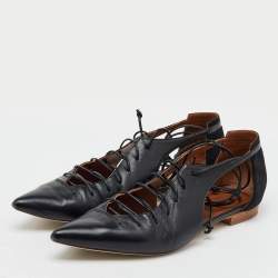 Malone Souliers Black Leather and Suede Montana Lace Up Pointed Toe Flats Size 40.5