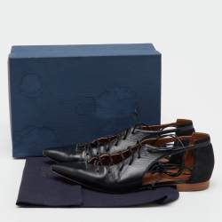 Malone Souliers Black Leather and Suede Montana Lace Up Pointed Toe Flats Size 40.5