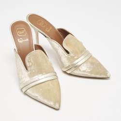 Malone Souliers Beige/Gold Velvet Hayley Pointed Toe Mules Size 39