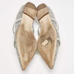 Malone Souliers White/Black Dotted Snakeskin Leather Maureen Flat Mules Size 38
