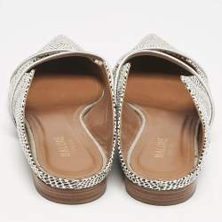 Malone Souliers White/Black Dotted Snakeskin Leather Maureen Flat Mules Size 38