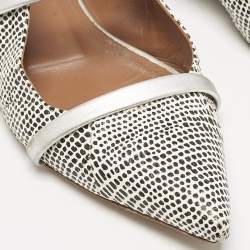 Malone Souliers White/Black Dotted Snakeskin Leather Maureen Flat Mules Size 38
