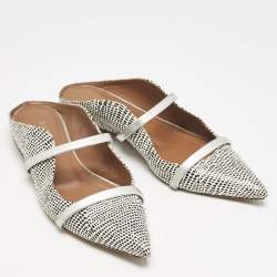 Malone Souliers White/Black Dotted Snakeskin Leather Maureen Flat Mules Size 38