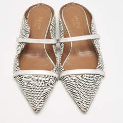 Malone Souliers White/Black Dotted Snakeskin Leather Maureen Flat Mules Size 38