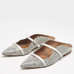 Malone Souliers White/Black Dotted Snakeskin Leather Maureen Flat Mules Size 38