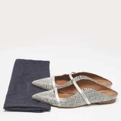 Malone Souliers White/Black Dotted Snakeskin Leather Maureen Flat Mules Size 38
