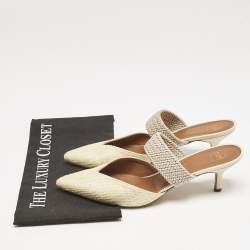 Malone Souliers Light Yellow Raffia and Cord Maisie Pointed Toe Mules Size 40