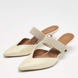 Malone Souliers Light Yellow Raffia and Cord Maisie Pointed Toe Mules Size 40