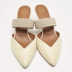 Malone Souliers Light Yellow Raffia and Cord Maisie Pointed Toe Mules Size 40