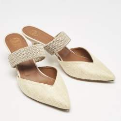 Malone Souliers Light Yellow Raffia and Cord Maisie Pointed Toe Mules Size 40