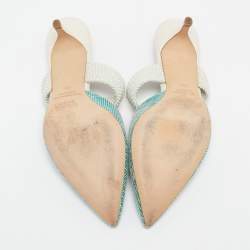 Pre Owned Malone Souliers Blue Woven Raffia and Fabric Maisie Heel Mules Size 39.5