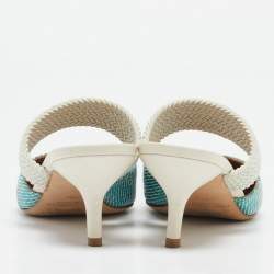 Pre Owned Malone Souliers Blue Woven Raffia and Fabric Maisie Heel Mules Size 39.5