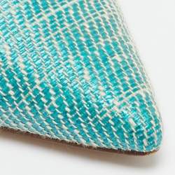 Pre Owned Malone Souliers Blue Woven Raffia and Fabric Maisie Heel Mules Size 39.5