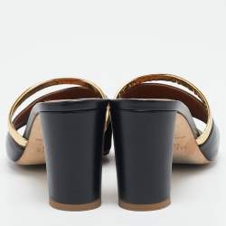 Malone Souliers Black/Gold Leather Laney Demi Slide Sandals Size 37.5