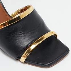 Malone Souliers Black/Gold Leather Laney Demi Slide Sandals Size 37.5