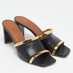 Malone Souliers Black/Gold Leather Laney Demi Slide Sandals Size 37.5