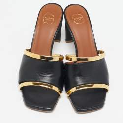 Malone Souliers Black/Gold Leather Laney Demi Slide Sandals Size 37.5