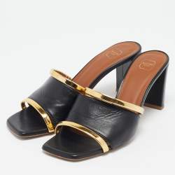 Malone Souliers Black/Gold Leather Laney Demi Slide Sandals Size 37.5
