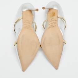 Malone Souliers Silver/Gold Leather Maureen Pointed Toe Mules Size 35.5