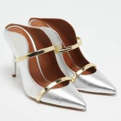 Malone Souliers Silver/Gold Leather Maureen Pointed Toe Mules Size 35.5