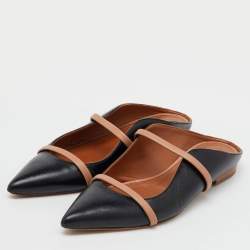 Malone Souliers Black/Beige Leather Maureen Pointed Toe Flat Mules Size 39