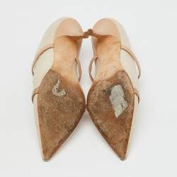 Pre Owned Malone Souliers Off White/Beige Woven Leather Maureen Pointed Toe Mules Size 38
