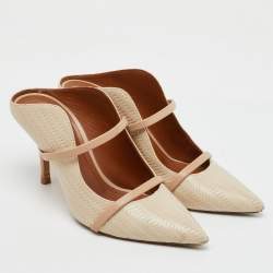 Pre Owned Malone Souliers Off White/Beige Woven Leather Maureen Pointed Toe Mules Size 38