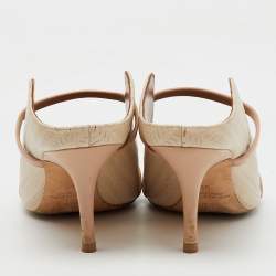 Pre Owned Malone Souliers Off White/Beige Woven Leather Maureen Pointed Toe Mules Size 38