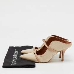 Pre Owned Malone Souliers Off White/Beige Woven Leather Maureen Pointed Toe Mules Size 38