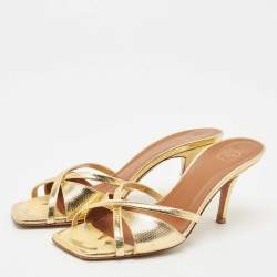 Malone Souliers Gold Textured Leather Penn Slide Sandals Size 38