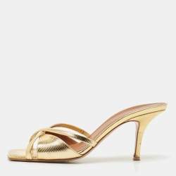 Malone Souliers Gold Textured Leather Penn Slide Sandals Size 38
