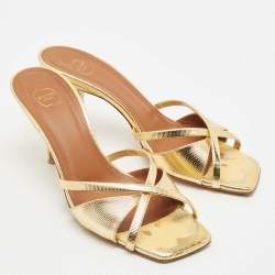 Malone Souliers Gold Textured Leather Penn Slide Sandals Size 38