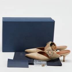 Malone Souliers Beige Satin Maite 45 Crystal Embellished Mules Size 38