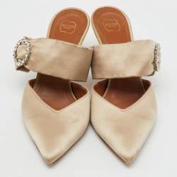 Malone Souliers Beige Satin Maite 45 Crystal Embellished Mules Size 38
