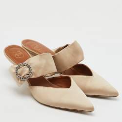 Malone Souliers Beige Satin Maite 45 Crystal Embellished Mules Size 38